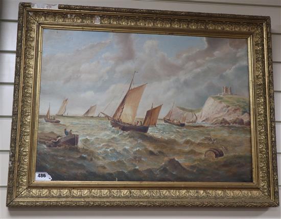 Late 19th century English School, oil on canvas, Fishing boats setting out, indistinctly signed and dated 1892,